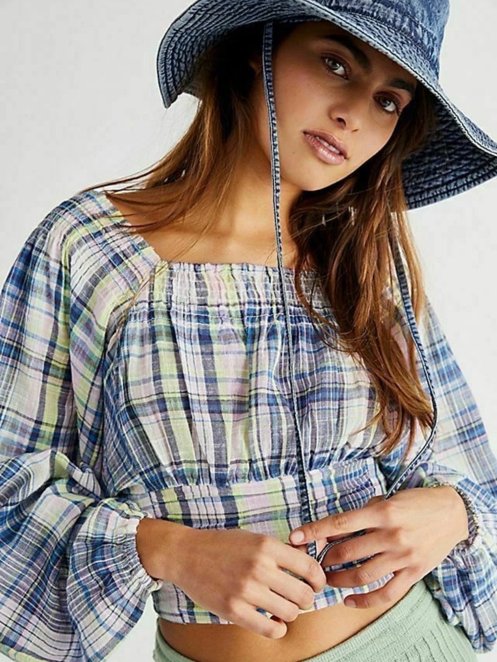 Free People Marlena Plaid Reversible Cropped Top XS